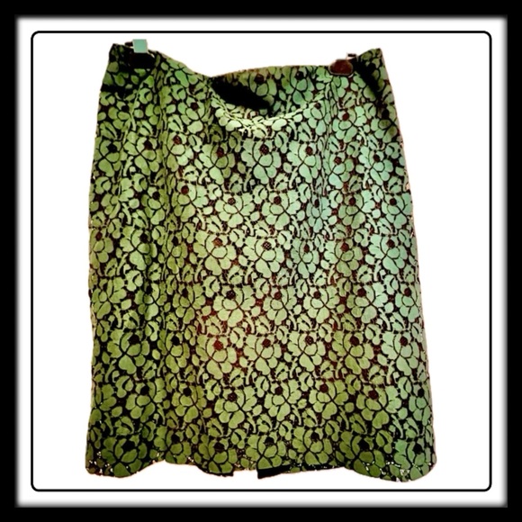 New York & Company Dresses & Skirts - New York & Company lace skirt - green and black lace w/black lining - size 12
